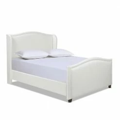 Best Sale 🎉 Carmen Queen Upholstered Wingback Panel Bed Frame, Antique White Polyester by Jennifer Taylor ✨