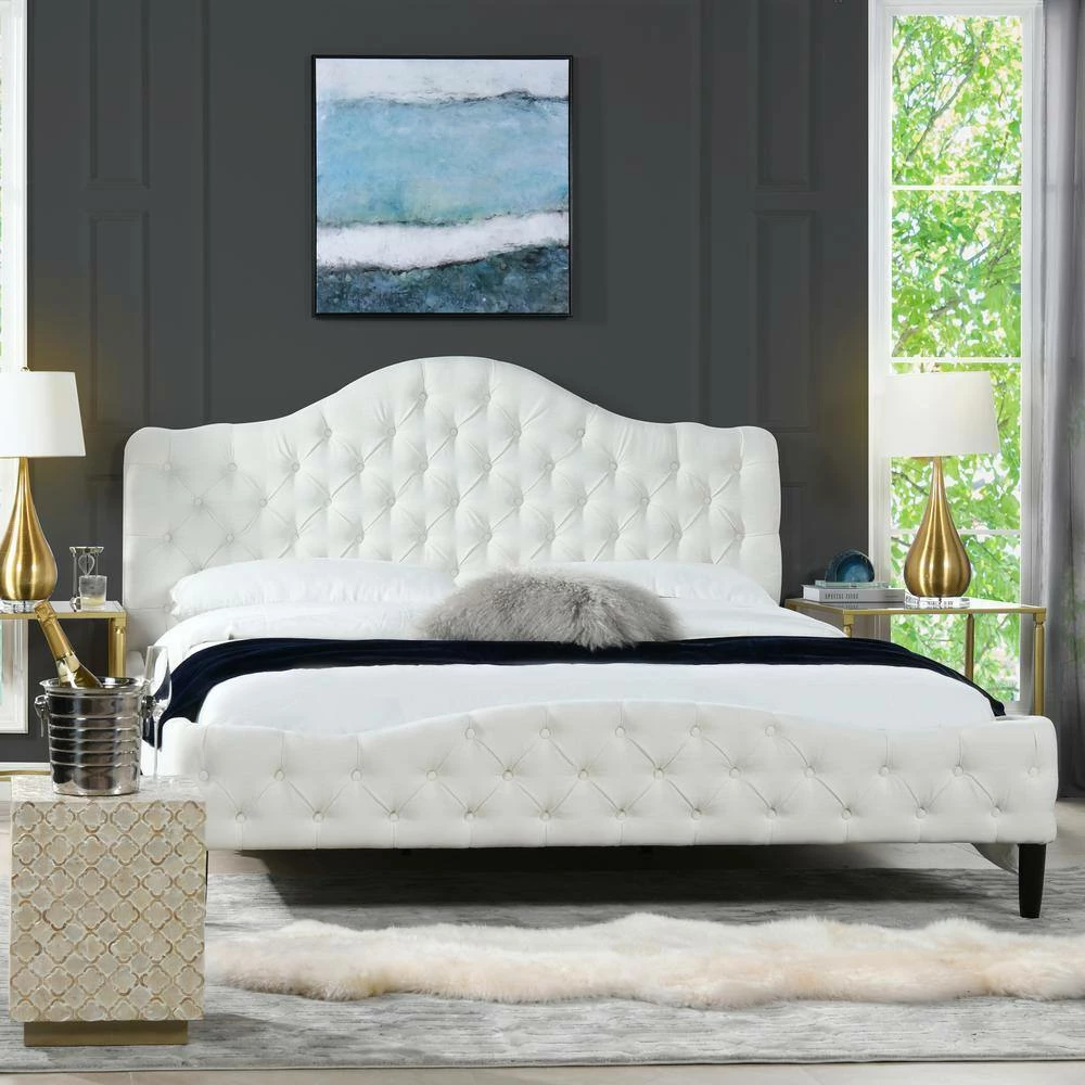 Promo 👏 Bridget Antique White Yarn Dyed King Tufted Platform Bed Set by Jennifer Taylor 🤩 - Image 9