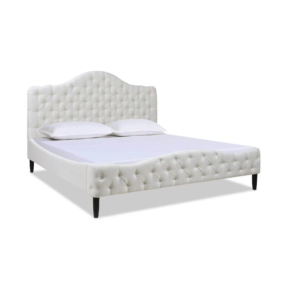Promo 👏 Bridget Antique White Yarn Dyed King Tufted Platform Bed Set by Jennifer Taylor 🤩