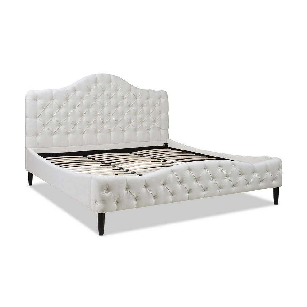 Promo 👏 Bridget Antique White Yarn Dyed King Tufted Platform Bed Set by Jennifer Taylor 🤩 - Image 3
