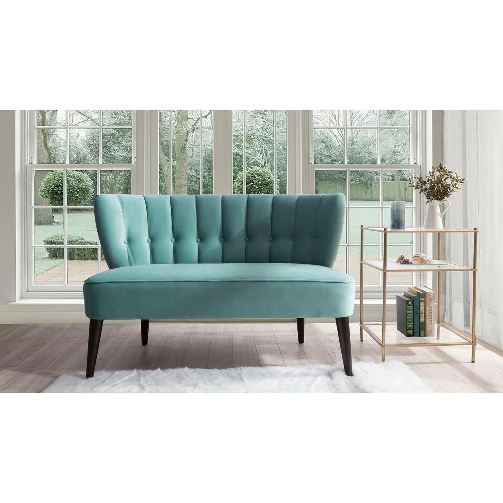 Cheapest ❤️ Becca 52 in. Arctic Blue Channel Button Tufted Velvet 2-Seater Armless Settee with Wood Legs by Jennifer Taylor 😀 - Image 9