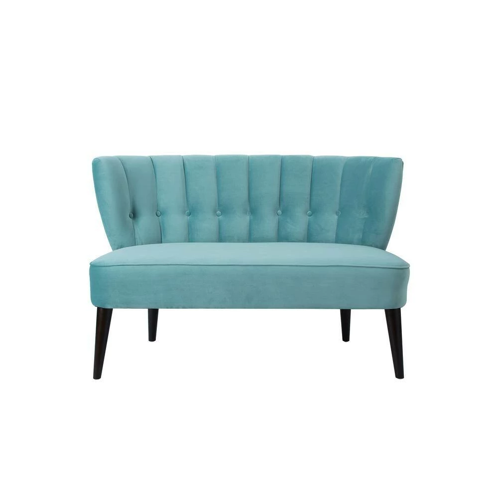 Cheapest ❤️ Becca 52 in. Arctic Blue Channel Button Tufted Velvet 2-Seater Armless Settee with Wood Legs by Jennifer Taylor 😀 - Image 2