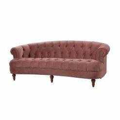 Hot Sale 😍 La Rosa 84 in. W Round Arm Velvet Victorian Chesterfield Curved Tufted Sofa, Ash Rose Pink Velvet by Jennifer Taylor ⌛