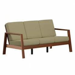 Best Sale 👍 Columbus Mid Century Modern Sofa with Exposed Wood Frame in Khaki Linen by Handy Living ⭐