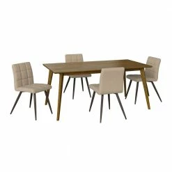 Discount ๐ Blansten 5-piece Dining Set with Walnut Finished Table and Dining Chairs in Barley Tan Plush Low-Pile Velour by Handy Living ๐