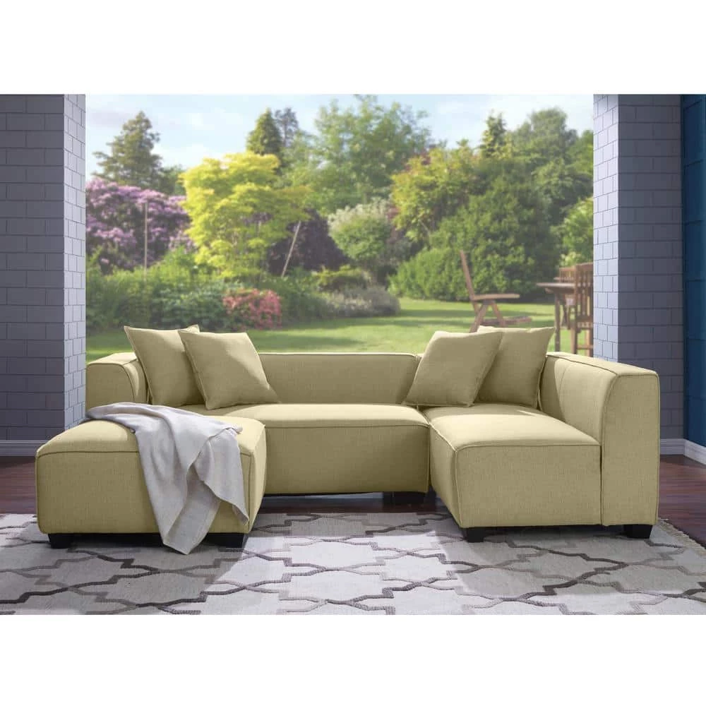 Discount 🔔 Phoenix 3-Piece Barley Tan Linen 4-Seater L-Shaped Right-Facing Sectional Sofa with Ottoman by Handy Living ⌛ - Image 14
