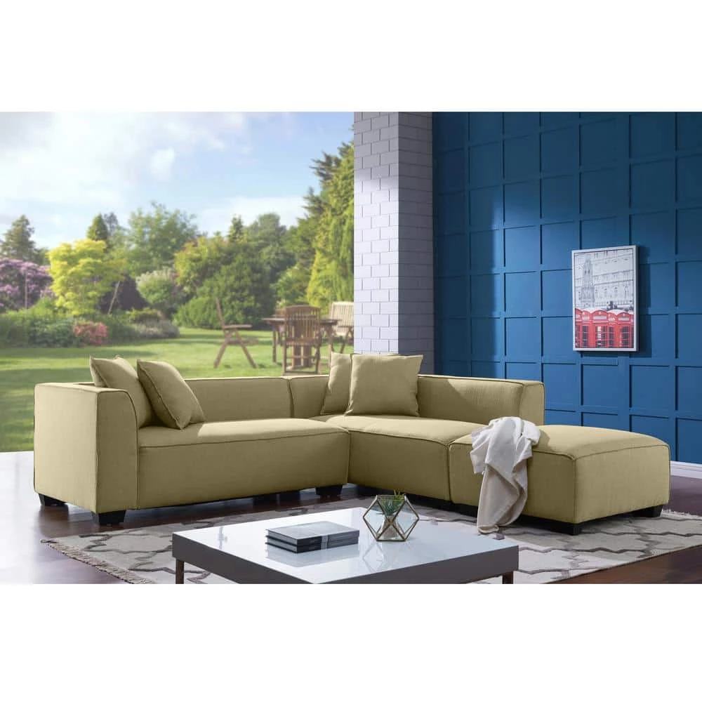 Discount 🔔 Phoenix 3-Piece Barley Tan Linen 4-Seater L-Shaped Right-Facing Sectional Sofa with Ottoman by Handy Living ⌛ - Image 9