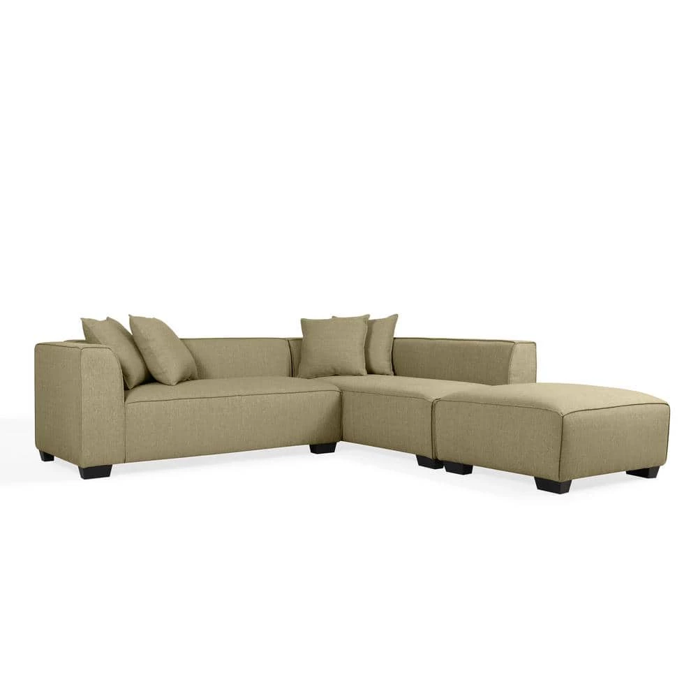 Discount 🔔 Phoenix 3-Piece Barley Tan Linen 4-Seater L-Shaped Right-Facing Sectional Sofa with Ottoman by Handy Living ⌛
