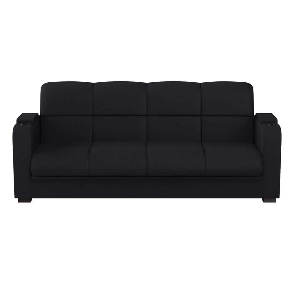 Coupon ❤️ Abygail Storage Arm Convert-a-Couch in Black Microfiber by Handy Living 😉 - Image 9