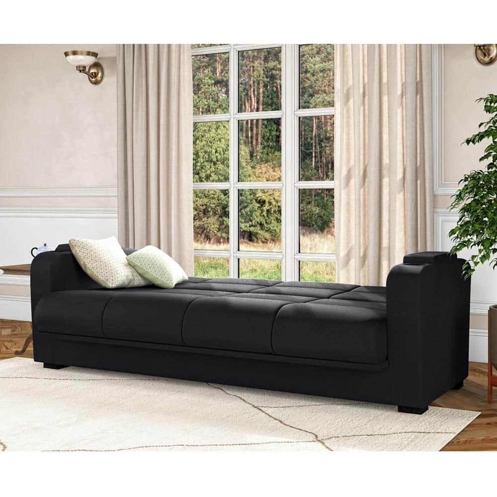 Coupon ❤️ Abygail Storage Arm Convert-a-Couch in Black Microfiber by Handy Living 😉 - Image 13