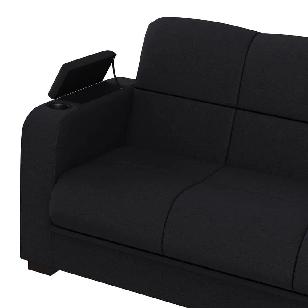 Coupon ❤️ Abygail Storage Arm Convert-a-Couch in Black Microfiber by Handy Living 😉 - Image 10