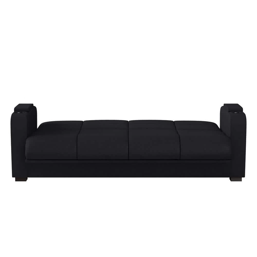 Coupon ❤️ Abygail Storage Arm Convert-a-Couch in Black Microfiber by Handy Living 😉 - Image 8