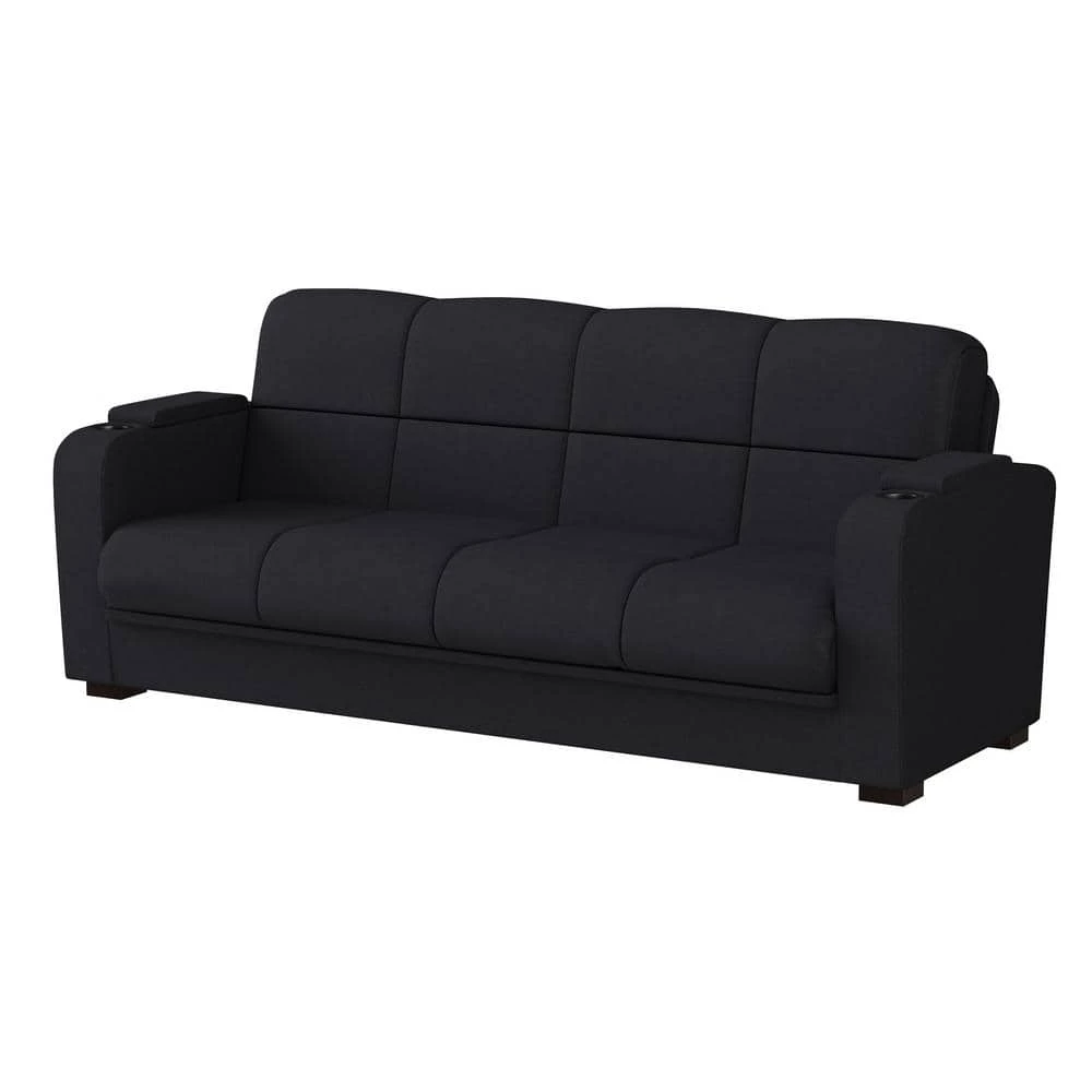 Coupon ❤️ Abygail Storage Arm Convert-a-Couch in Black Microfiber by Handy Living 😉