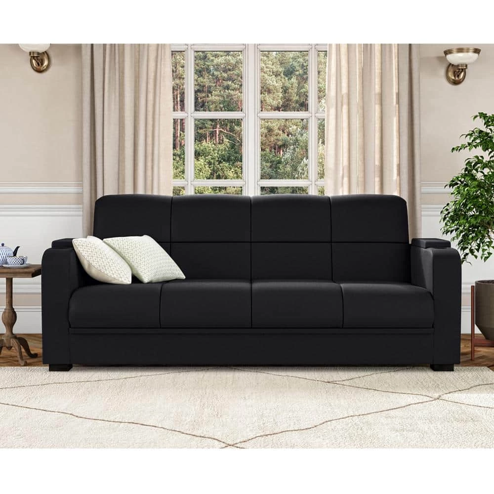 Coupon ❤️ Abygail Storage Arm Convert-a-Couch in Black Microfiber by Handy Living 😉 - Image 7