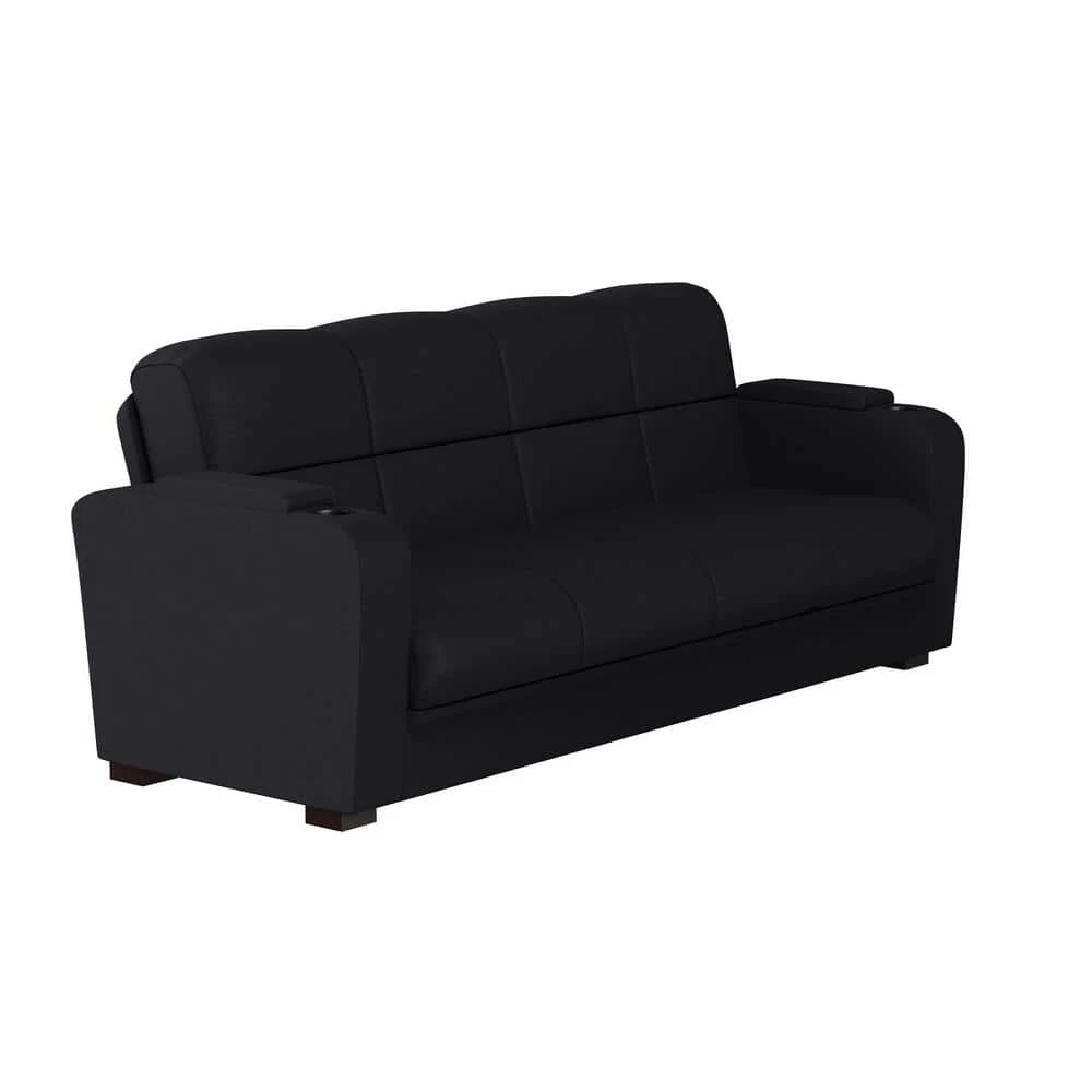 Coupon ❤️ Abygail Storage Arm Convert-a-Couch in Black Microfiber by Handy Living 😉 - Image 2