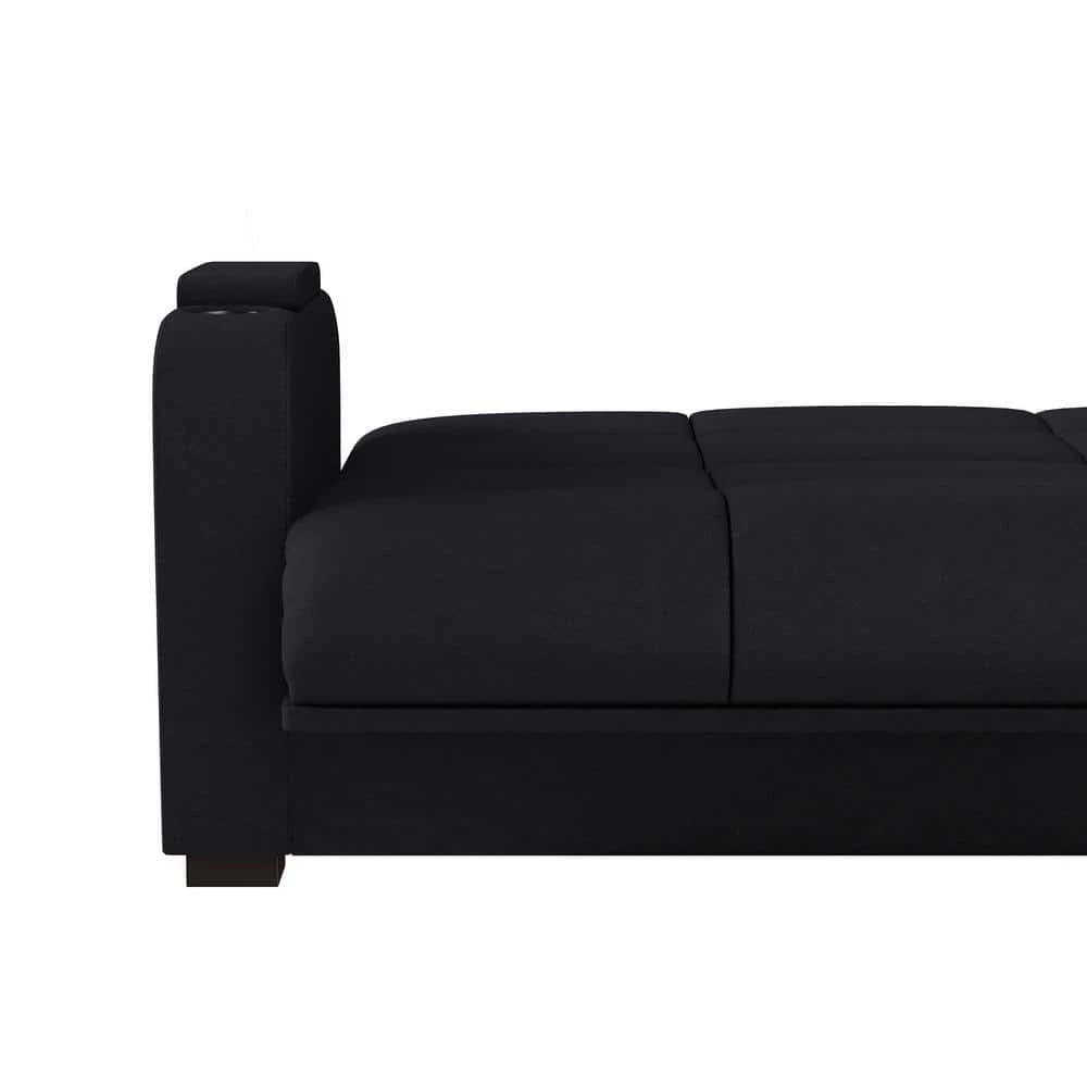 Coupon ❤️ Abygail Storage Arm Convert-a-Couch in Black Microfiber by Handy Living 😉 - Image 11