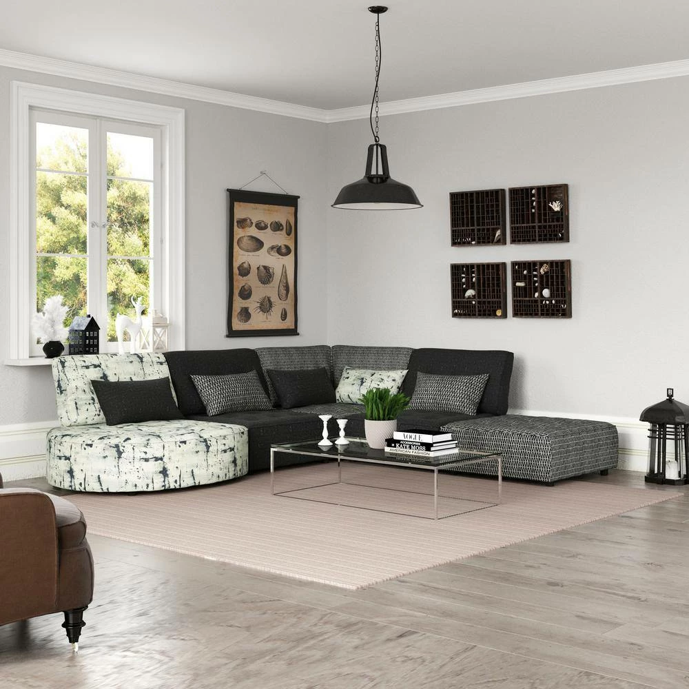 Best deal ✔️ Domena 5-Piece Midnight Black Geometric/Gray Polyester L-Shaped Sectional Sofa with Ottoman by Handy Living 😉 - Image 12