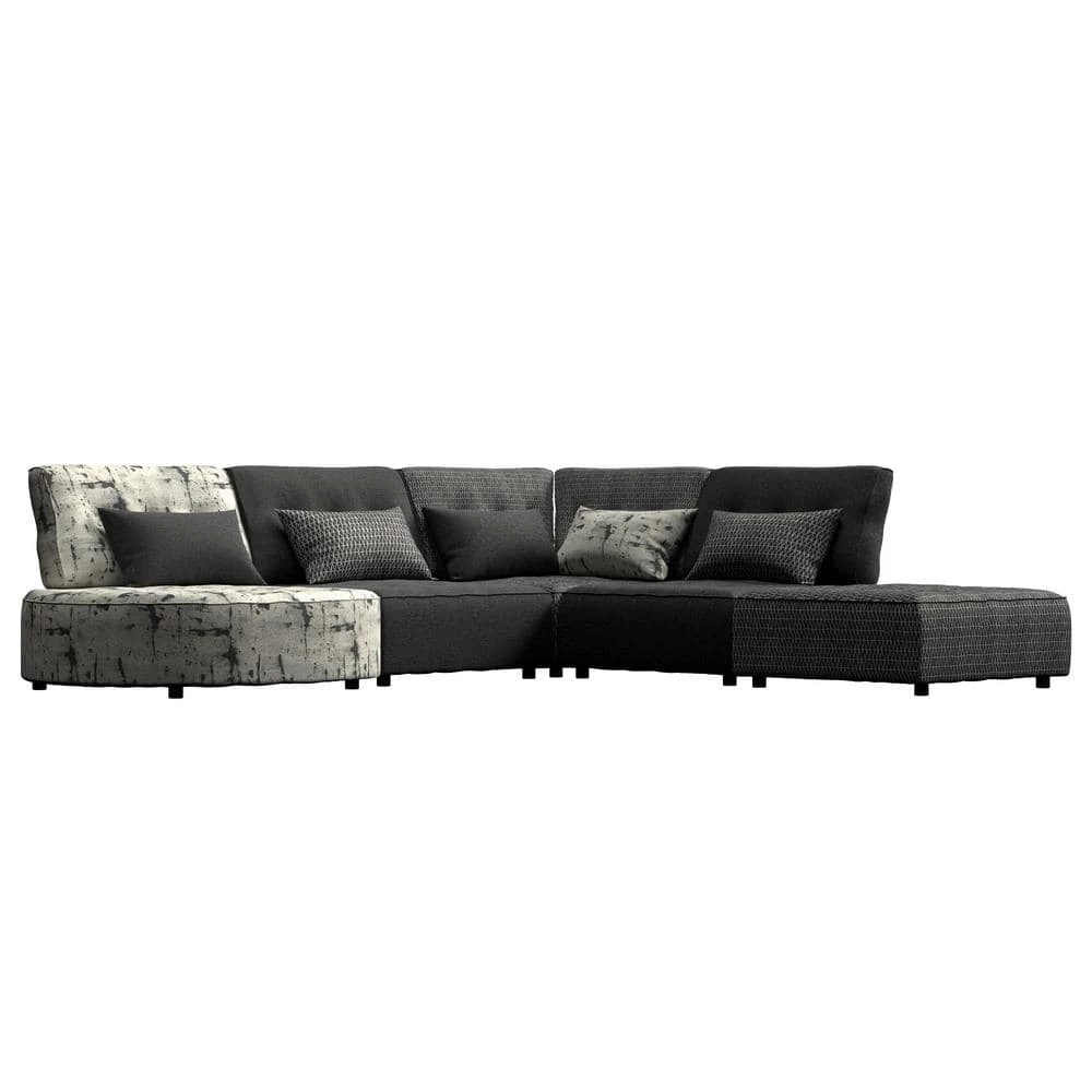 Best deal ✔️ Domena 5-Piece Midnight Black Geometric/Gray Polyester L-Shaped Sectional Sofa with Ottoman by Handy Living 😉