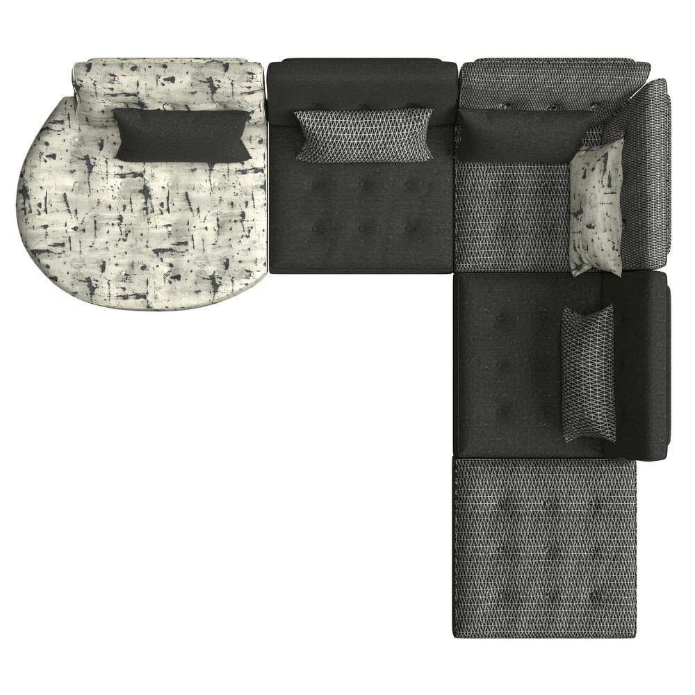 Best deal ✔️ Domena 5-Piece Midnight Black Geometric/Gray Polyester L-Shaped Sectional Sofa with Ottoman by Handy Living 😉 - Image 4