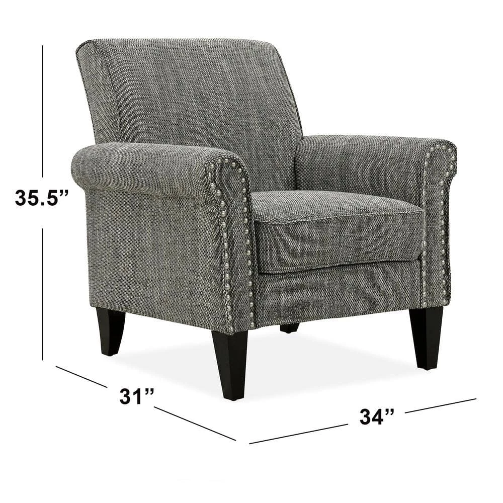 Best deal 🎁 Tapley Black, White and Tan Tweed Fabric Arm Chair with Nailhead Trim by Handy Living 😀 - Image 8