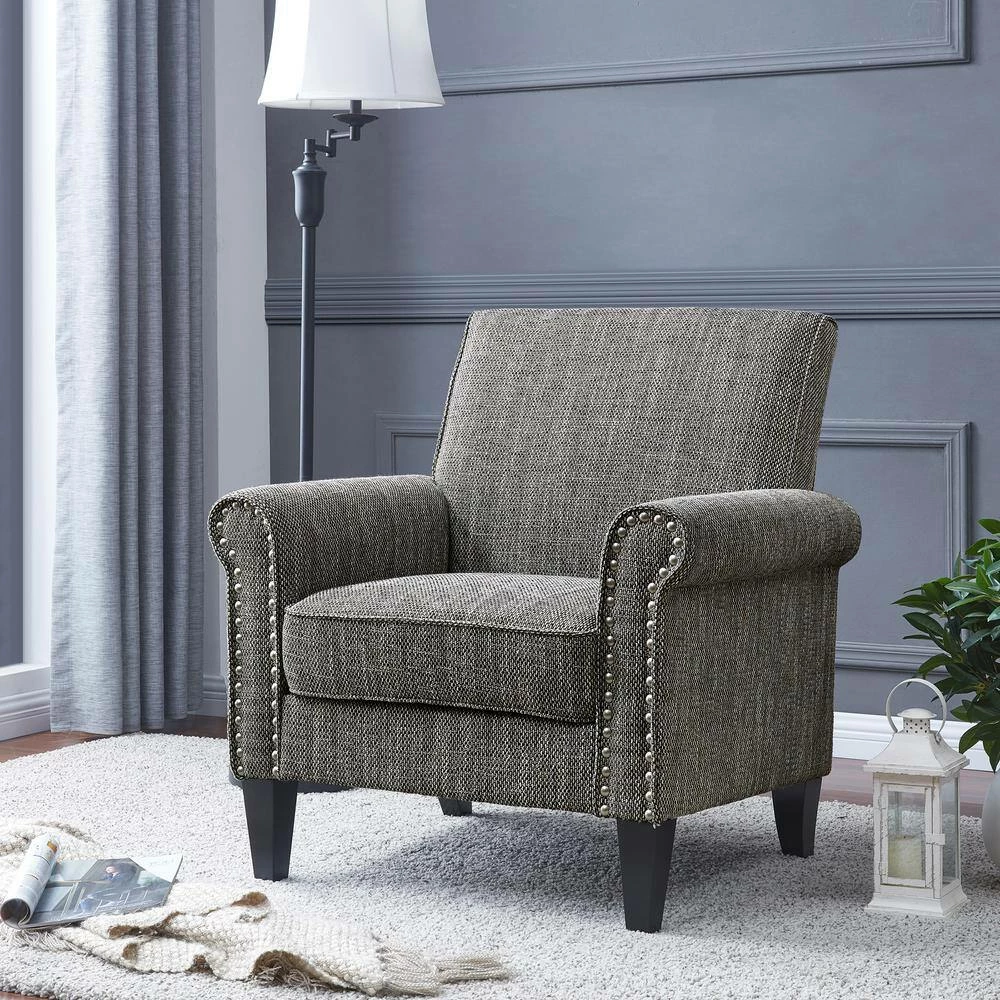 Best deal 🎁 Tapley Black, White and Tan Tweed Fabric Arm Chair with Nailhead Trim by Handy Living 😀 - Image 11