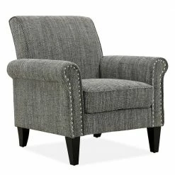Best deal 🎁 Tapley Black, White and Tan Tweed Fabric Arm Chair with Nailhead Trim by Handy Living 😀