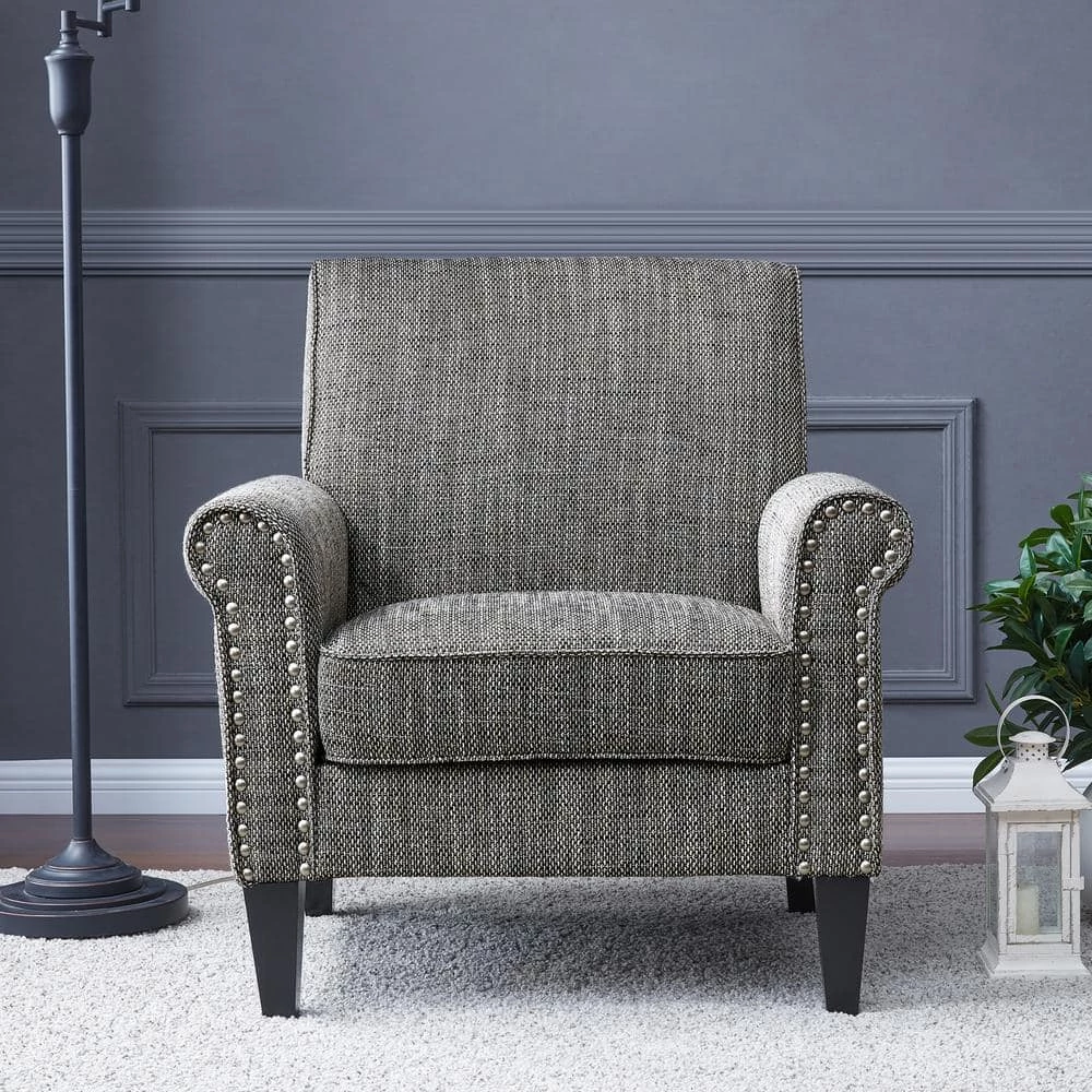 Best deal 🎁 Tapley Black, White and Tan Tweed Fabric Arm Chair with Nailhead Trim by Handy Living 😀 - Image 6