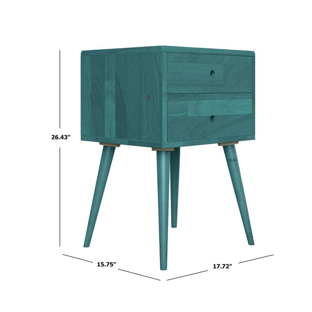 Cheapest 🥰 Freemont Blue Mid Century Modern Wood End Table with 2-Drawers by Handy Living ✨ - Image 5