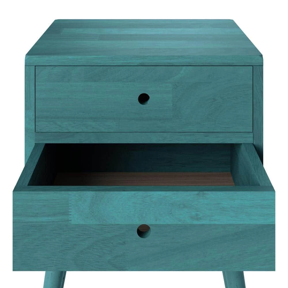 Cheapest 🥰 Freemont Blue Mid Century Modern Wood End Table with 2-Drawers by Handy Living ✨ - Image 6