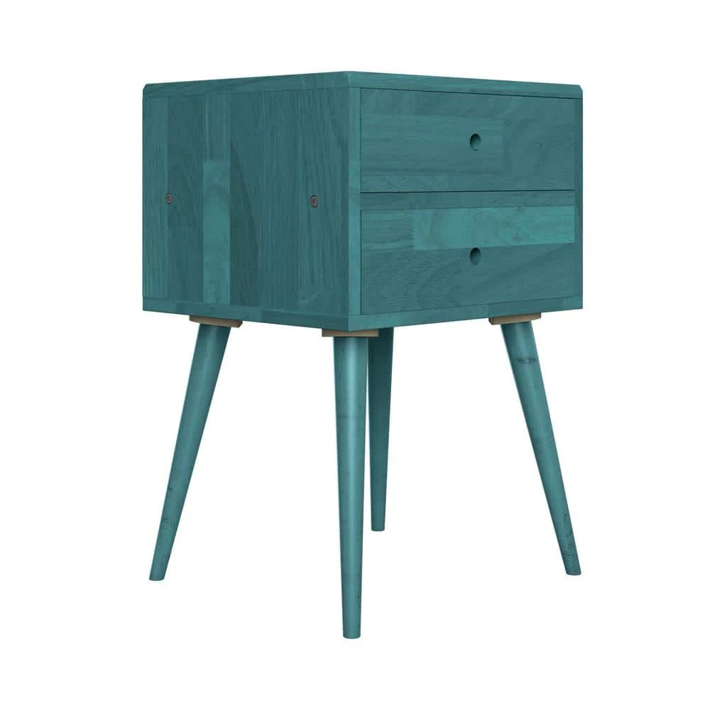 Cheapest 🥰 Freemont Blue Mid Century Modern Wood End Table with 2-Drawers by Handy Living ✨