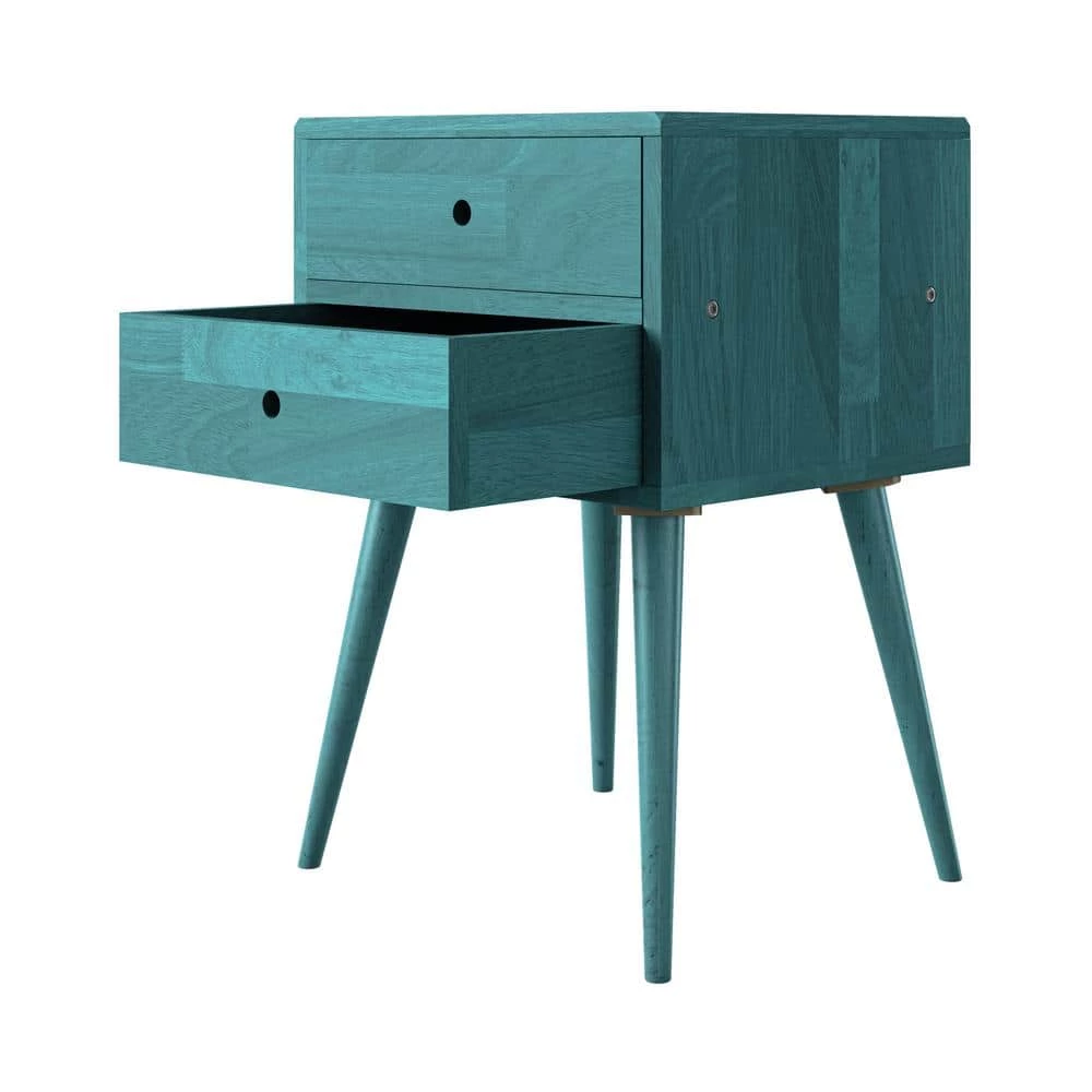Cheapest 🥰 Freemont Blue Mid Century Modern Wood End Table with 2-Drawers by Handy Living ✨ - Image 3