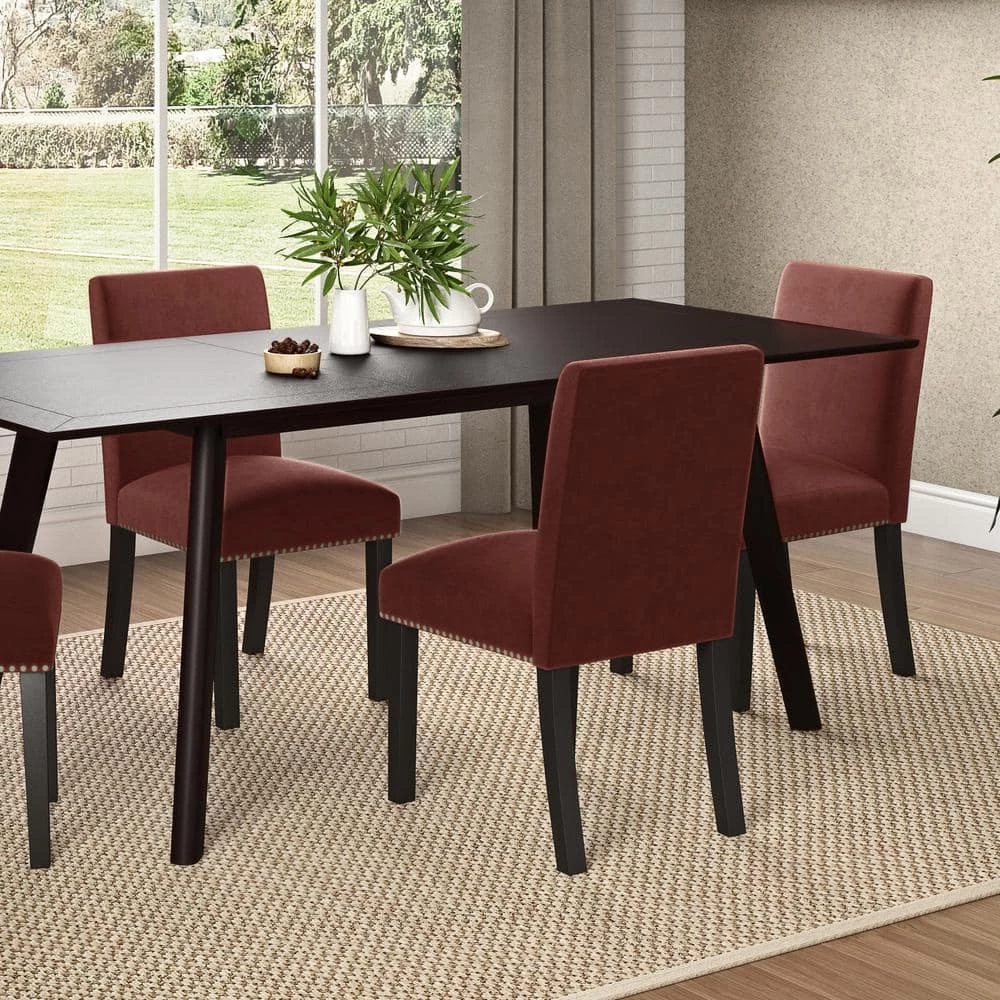 New ๐ Stefan Burgundy Red Pebble Textured Fabric Side Chairs with Nailhead Trim (Set of 2) by Handy Living ๐คฉ - Image 9