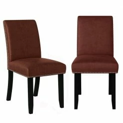 New 🎉 Stefan Burgundy Red Pebble Textured Fabric Side Chairs with Nailhead Trim (Set of 2) by Handy Living 🤩