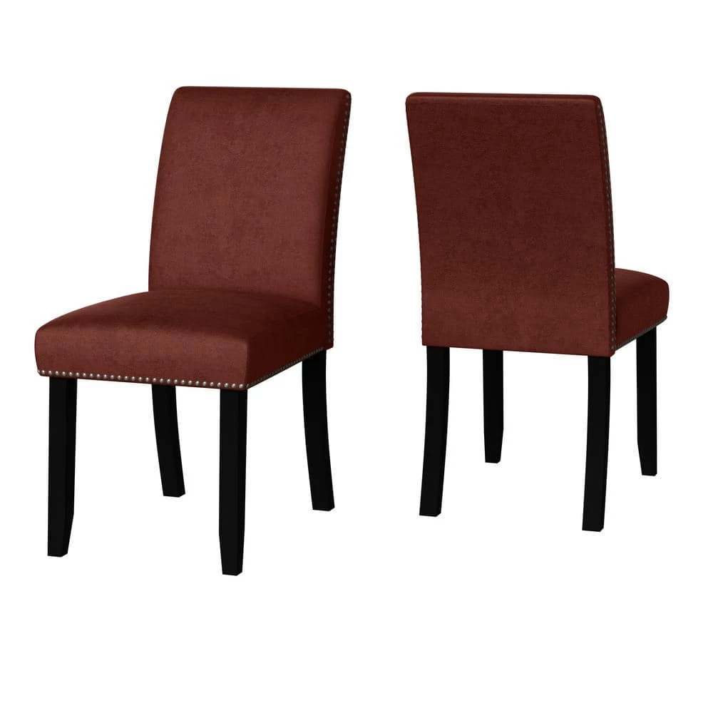 New ๐ Stefan Burgundy Red Pebble Textured Fabric Side Chairs with Nailhead Trim (Set of 2) by Handy Living ๐คฉ - Image 3
