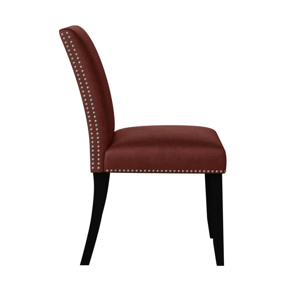 New ๐ Stefan Burgundy Red Pebble Textured Fabric Side Chairs with Nailhead Trim (Set of 2) by Handy Living ๐คฉ - Image 2