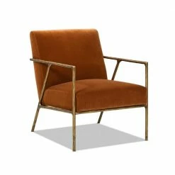 Cheapest 🔔 Aerin 24.5 in. Burnt Orange Performance Velvet 🔨 Hammered Brass Upholstered Accent Arm Chair by Jennifer Taylor 🛒