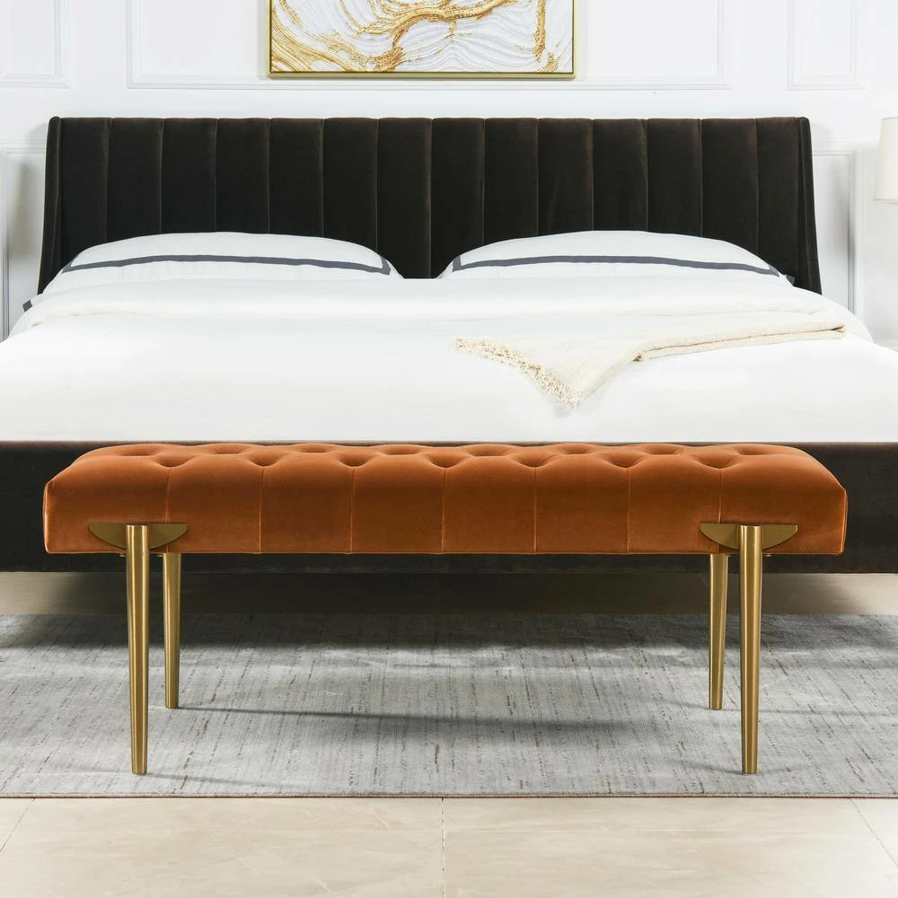 Best Sale 👍 Aria 49 x 20 x 19 in. Burnt Orange Performance Velvet Upholstered Gold Accent Bench by Jennifer Taylor 🌟 - Image 9