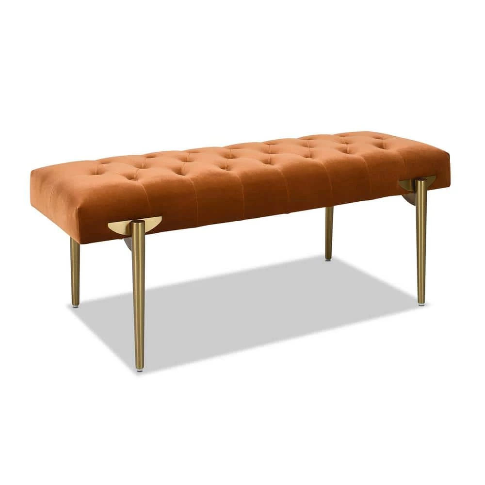 Best Sale 👍 Aria 49 x 20 x 19 in. Burnt Orange Performance Velvet Upholstered Gold Accent Bench by Jennifer Taylor 🌟 - Image 4