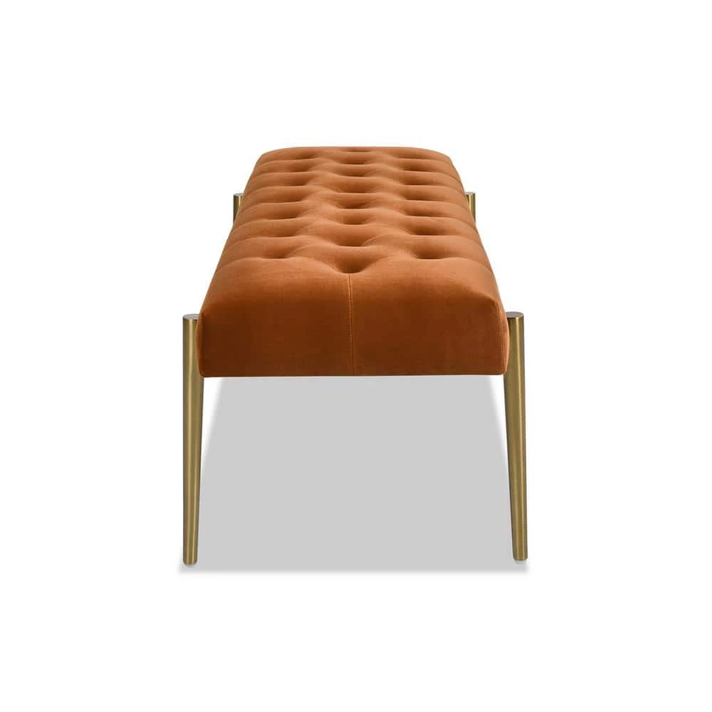 Best Sale 👍 Aria 49 x 20 x 19 in. Burnt Orange Performance Velvet Upholstered Gold Accent Bench by Jennifer Taylor 🌟 - Image 2