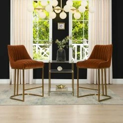 New 🥰 Maddie 26 in. Burnt Orange Velvet Modern Glam Gold Base Counter Height Bar Stool by Jennifer Taylor 👏