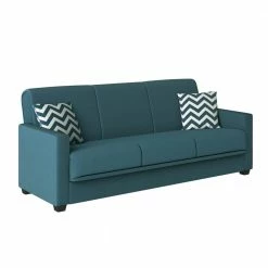 Discount ๐ Tribbiani 80.75 in. Width Caribbean Blue Linen-Like Fabric Full Size Convert-a-Couch Sofa Bed by Handy Living ๐