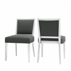 New โ๏ธ Emelia White Finish and Charcoal Gray Fabric Upholstered Armless Dining Chairs (Set of 2) by Handy Living ๐