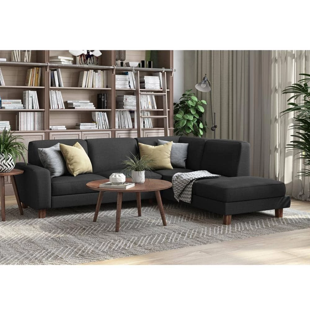 Best reviews of ๐ Zoey 2-Piece Charcoal Gray Linen-Like Fabric 4-Seater L-Shaped Right-Facing Chaise Sectional Sofa by Handy Living ๐งจ - Image 9