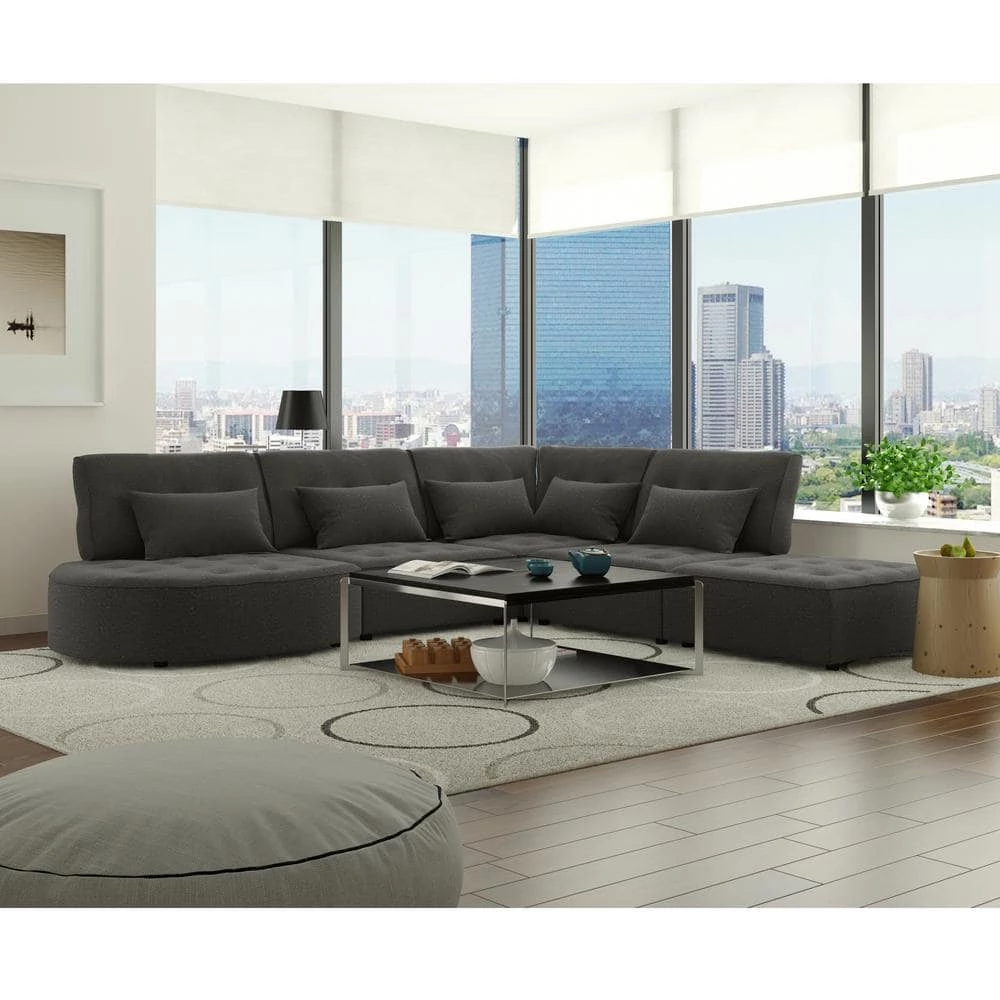 Promo ⭐ McCarthy 5-Piece Charcoal Gray Polyester L-Shaped Modular Sectional Sofa with Ottoman by Handy Living ⭐ - Image 12