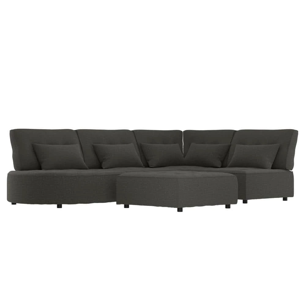 Promo ⭐ McCarthy 5-Piece Charcoal Gray Polyester L-Shaped Modular Sectional Sofa with Ottoman by Handy Living ⭐