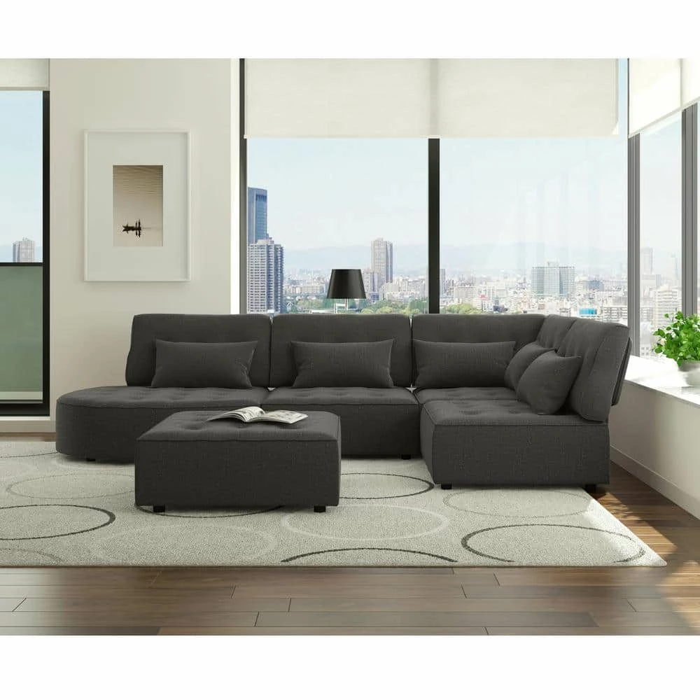 Promo ⭐ McCarthy 5-Piece Charcoal Gray Polyester L-Shaped Modular Sectional Sofa with Ottoman by Handy Living ⭐ - Image 6