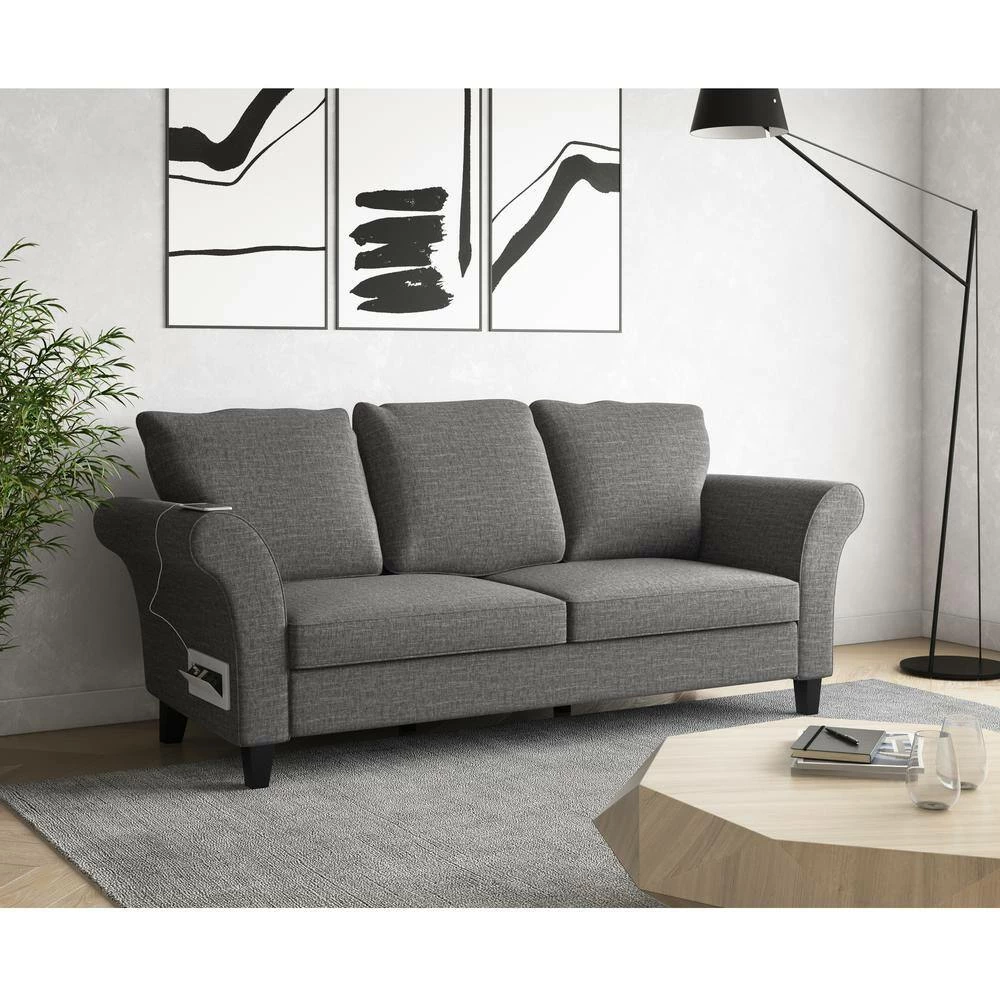 Best Pirce ๐ Brickman 82.9 in. Charcoal Gray Fabric 2-Seater Lawson Sofa with Removable Cushions by Handy Living ๐งจ - Image 7