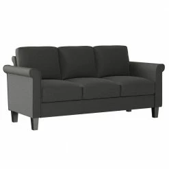 Promo 🌟 LeClaire 79 in. Charcoal Gray Textured Linen-like Fabric 3 Seat Round Arm Sofa by Handy Living ✨