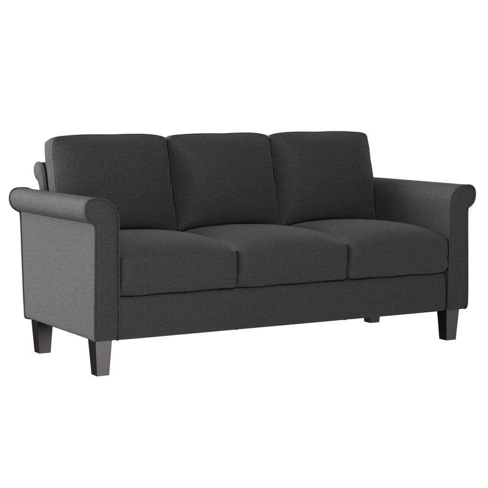 Promo 🌟 LeClaire 79 in. Charcoal Gray Textured Linen-like Fabric 3 Seat Round Arm Sofa by Handy Living ✨
