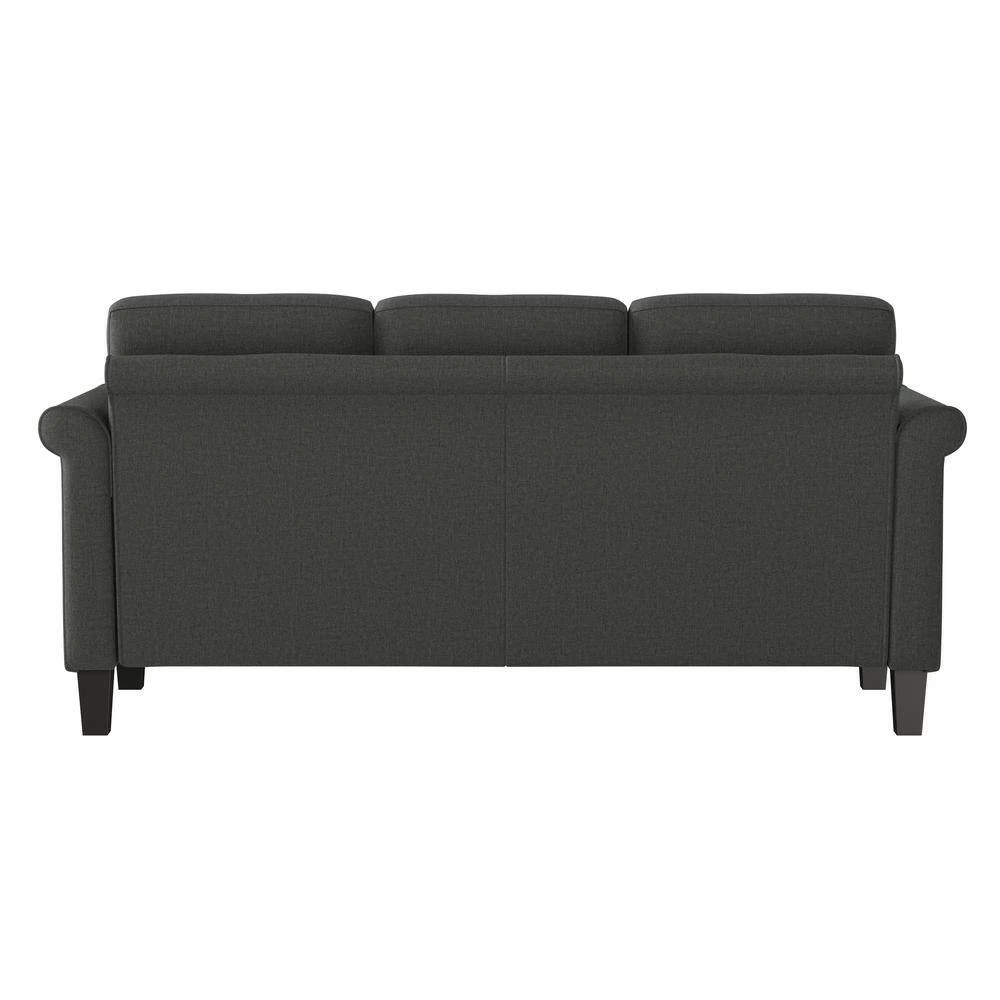 Promo 🌟 LeClaire 79 in. Charcoal Gray Textured Linen-like Fabric 3 Seat Round Arm Sofa by Handy Living ✨ - Image 3